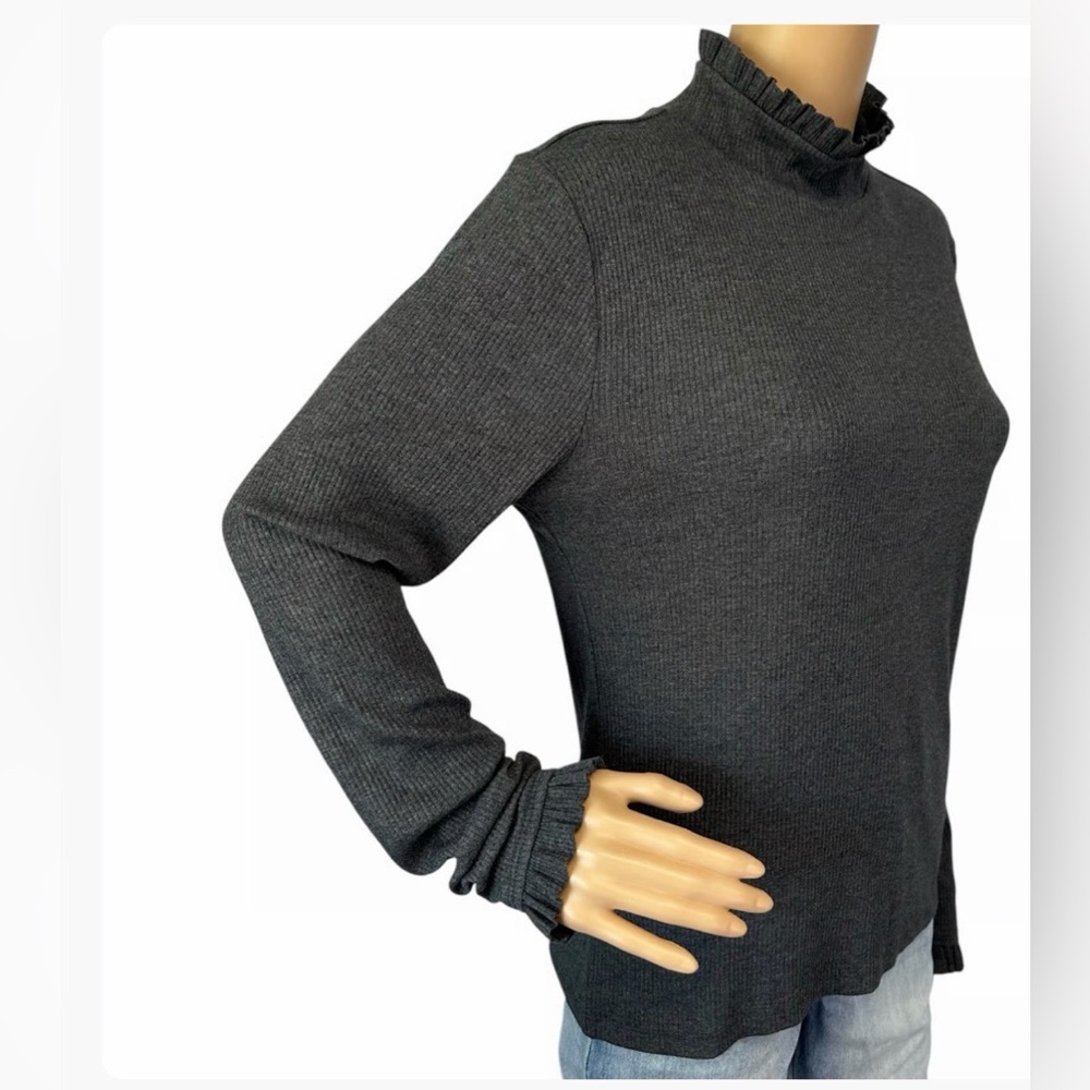 J CREW M Vintage‎ rib ruffle mockneck T-shirt  BM317